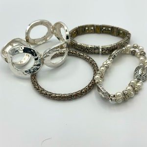 4 Gently Used Bracelets 3 strechy and non magnetic,1 Bangle! (Sku 189)